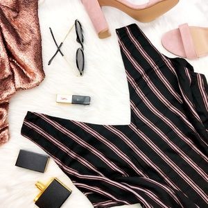 Black & Metallic Rose Gold Stripe Sleeveless Top